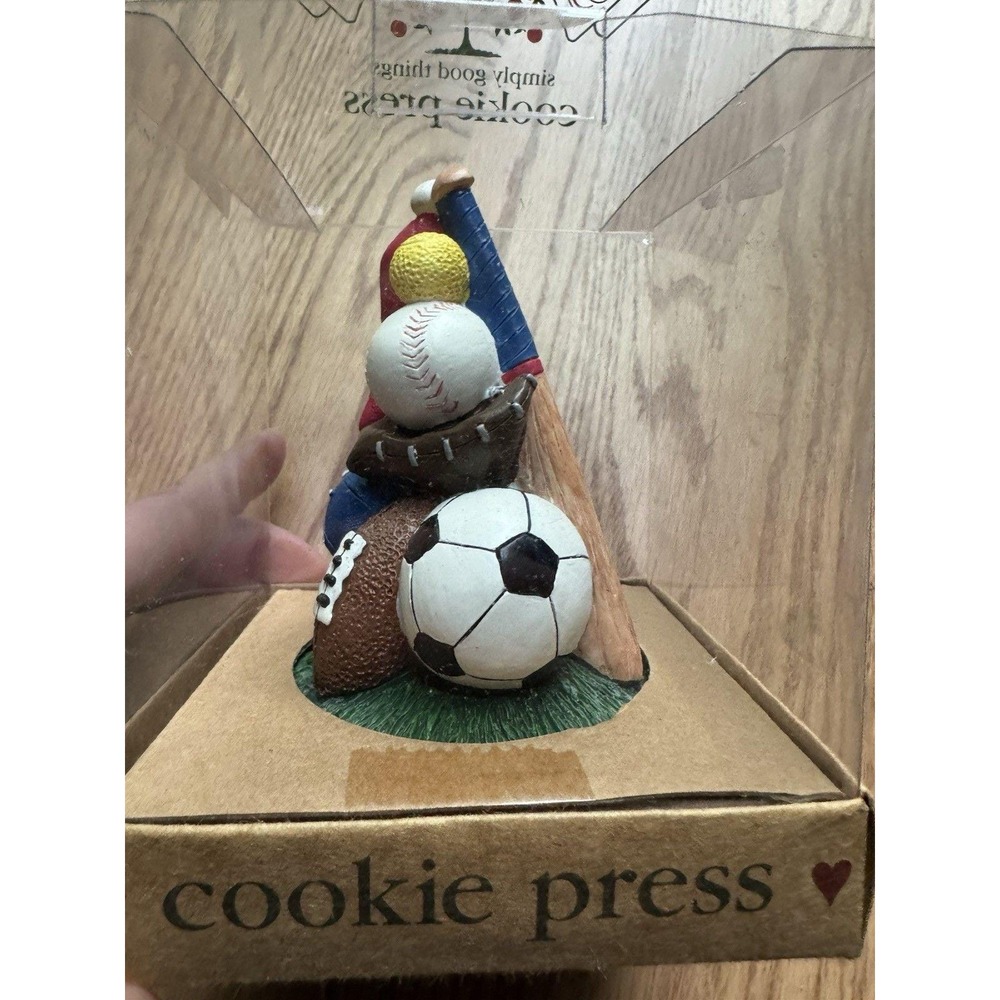 Shaker Hearth Cookie Press Stoneware Sports Theme Soccer Football Baseball 1997